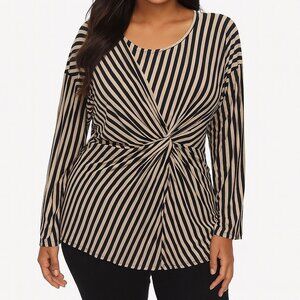 AP womens brown black striped long sleeve pullover top size XL